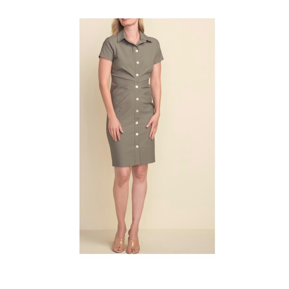 Joseph Ribkoff Ruched Mini Shirt Button Dress - Picture 7 of 11